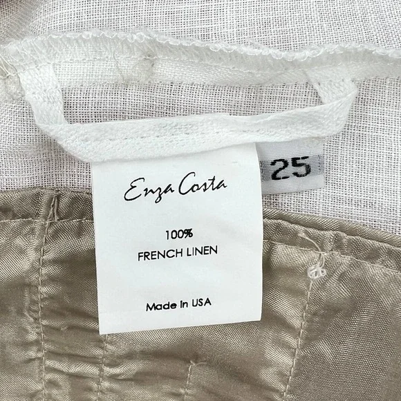 ENZA COSTA Tapered Pleated Pant Womens 25 White Linen Trouser Undyed High Waist - Picture 10 of 16